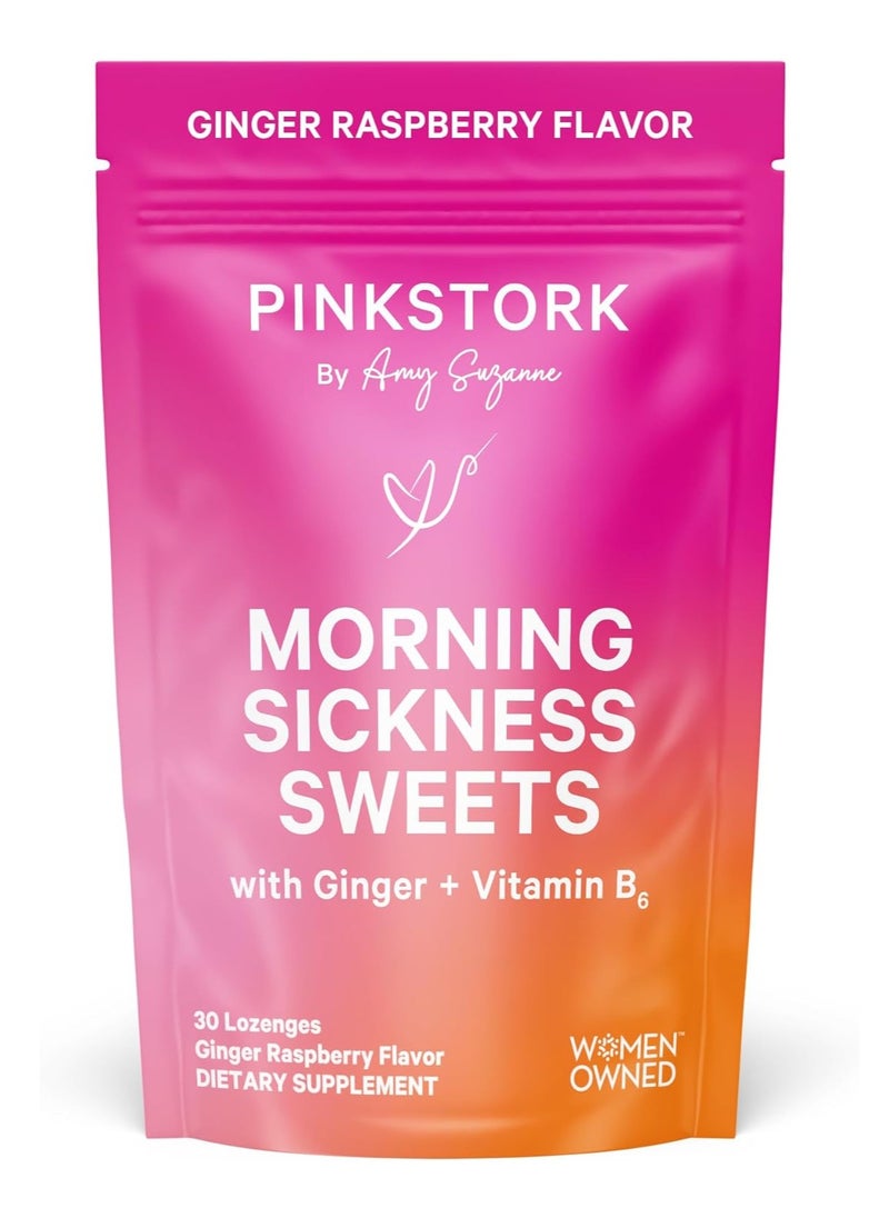 Pink Stork Morning Sickness Sweets Organic Ginger + Vitamin B6 Ginger Raspberry Flavor 30 Organic Lozenges  - Image 1