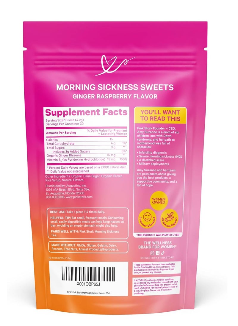 Pink Stork Morning Sickness Sweets Organic Ginger + Vitamin B6 Ginger Raspberry Flavor 30 Organic Lozenges  - Image 2