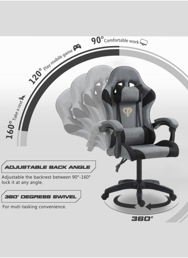 OHAHO - Gaming Chairs Computer Ergonomic Video Game Chair Backrest and Seat Height Adjustable Swivel Task Chair with Lumbar Support(Gray)Fabric Gaming Chair - Image 1