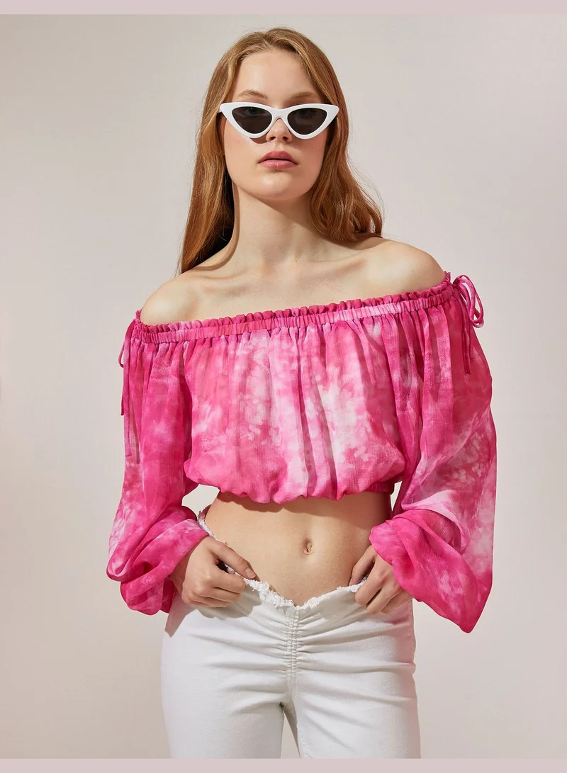KOTON Rachel Araz X Koton - Off the Shoulder Puff Sleeve Crop Blouse