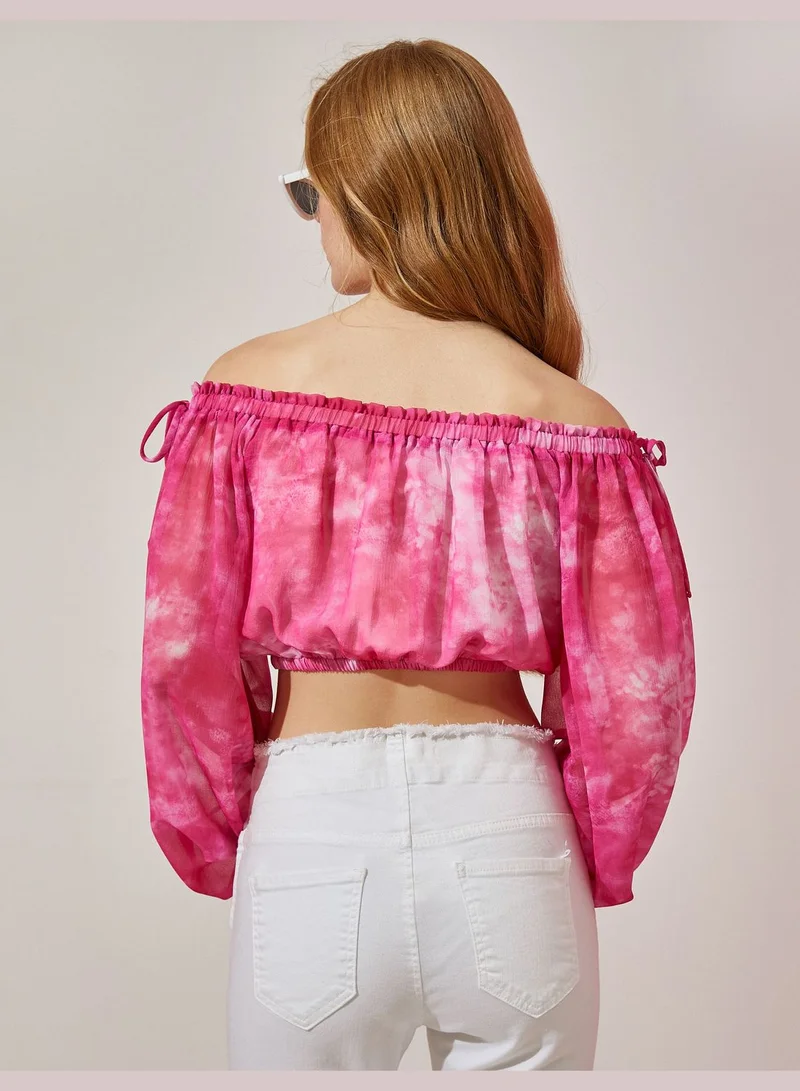 KOTON Rachel Araz X Koton - Off the Shoulder Puff Sleeve Crop Blouse