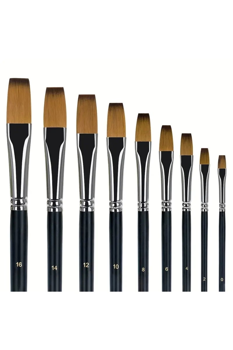 إيروريكس مجموعة من 9 فرش طلاء أكريليك مسطحة، فرش طلاء يابانية صناعية لامعة، مناسبة لطلاء الأكريليك