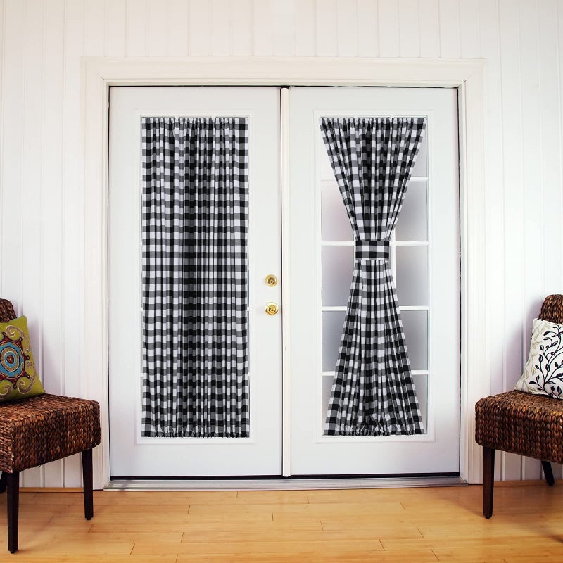 RLoncomix French Door Curtains Buffalo Plaid Window Curtains Rod Pocket Farmhouse Sidelight Curtains 25"W x 72"L Black/White - Image 1