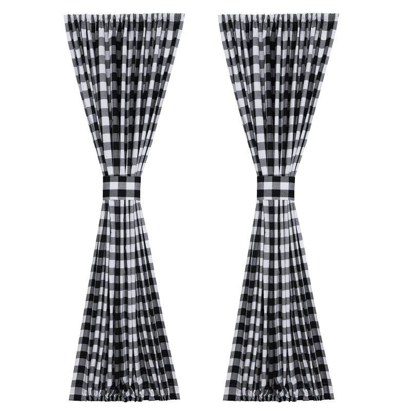 RLoncomix French Door Curtains Buffalo Plaid Window Curtains Rod Pocket Farmhouse Sidelight Curtains 25"W x 72"L Black/White - Image 2
