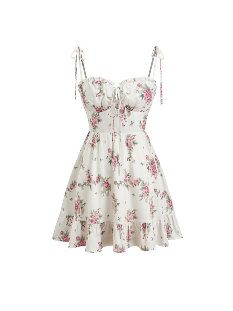CIDER Women's Corset Mini Dress Spaghetti Straps Flowy Short Sundress - Image 1