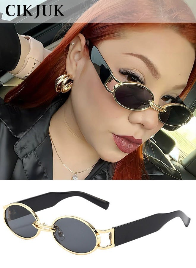 CIKJUK Oval Sunglasses Women Men Metal Frame Sun Glasses Retro Men's Women's Sunglass Ovale Eye Glasses Trendy Shades for UV400 Protection Sun Glas Black - Image 1