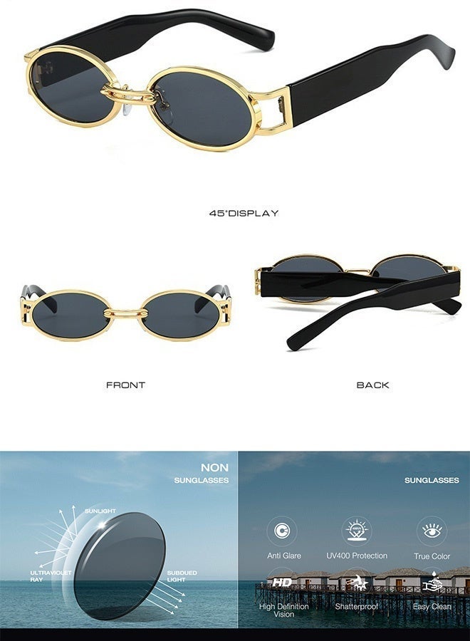 CIKJUK Oval Sunglasses Women Men Metal Frame Sun Glasses Retro Men's Women's Sunglass Ovale Eye Glasses Trendy Shades for UV400 Protection Sun Glas Black - Image 2