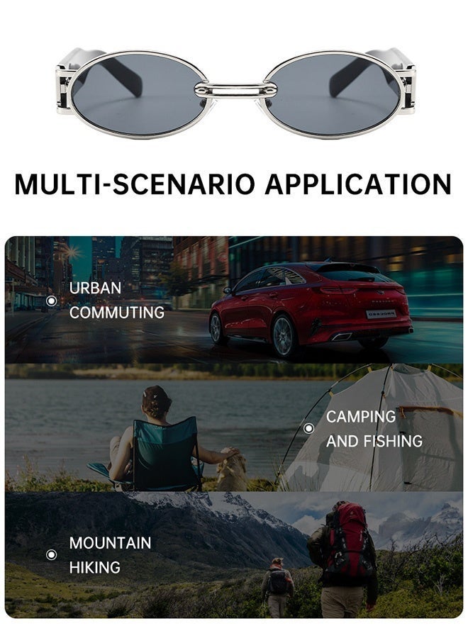 CIKJUK Oval Sunglasses Women Men Metal Frame Sun Glasses Retro Men's Women's Sunglass Ovale Eye Glasses Trendy Shades for UV400 Protection Sun Glas Black - Image 5