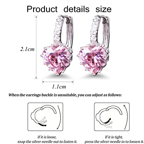 GULICX Heart shape Created Pink sapphire Cubic Zirconia Silver Tone hoops shiny earrings - Image 3