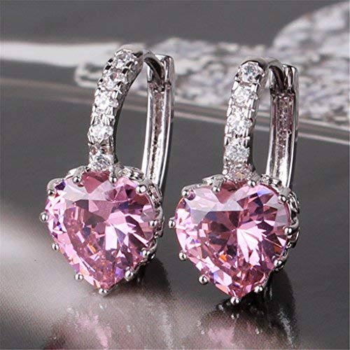 GULICX Heart shape Created Pink sapphire Cubic Zirconia Silver Tone hoops shiny earrings - Image 5