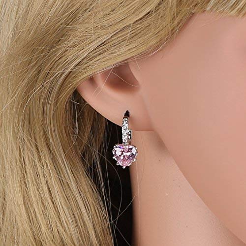GULICX Heart shape Created Pink sapphire Cubic Zirconia Silver Tone hoops shiny earrings - Image 2