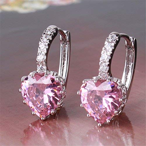 GULICX Heart shape Created Pink sapphire Cubic Zirconia Silver Tone hoops shiny earrings - Image 4