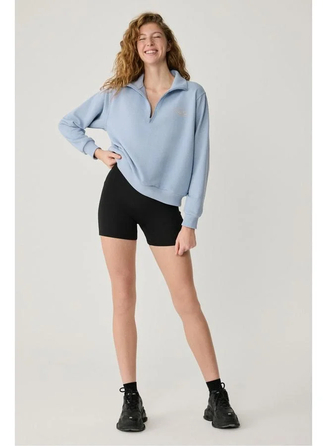 Urban Beat  ARUNA Urbanbeat Women's Relaxed Light Blue Zippered High-Collar Sweatshirt with Print Details. for Women | Best Price UAE