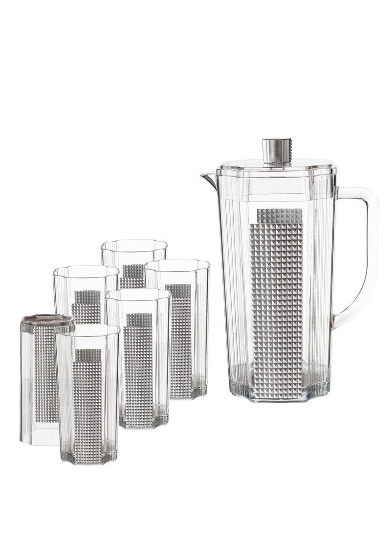 A jug set with 6 clear acrylic cups