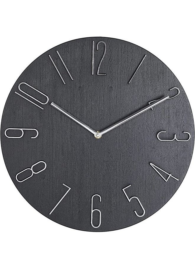 Arabest - Wall Clock modern minimalist decor. Ultra silent non-ticking accurate movement. Wood imitation. Non digital wall clocks for living room bedroom kitchen or office. 30 cm (Black) - Image 1