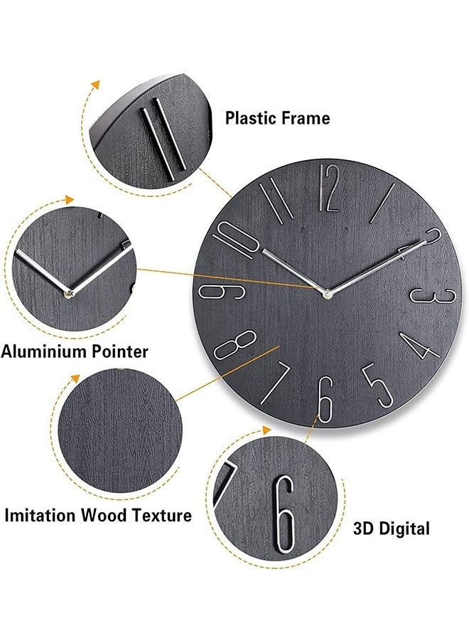 Arabest - Wall Clock modern minimalist decor. Ultra silent non-ticking accurate movement. Wood imitation. Non digital wall clocks for living room bedroom kitchen or office. 30 cm (Black) - Image 1