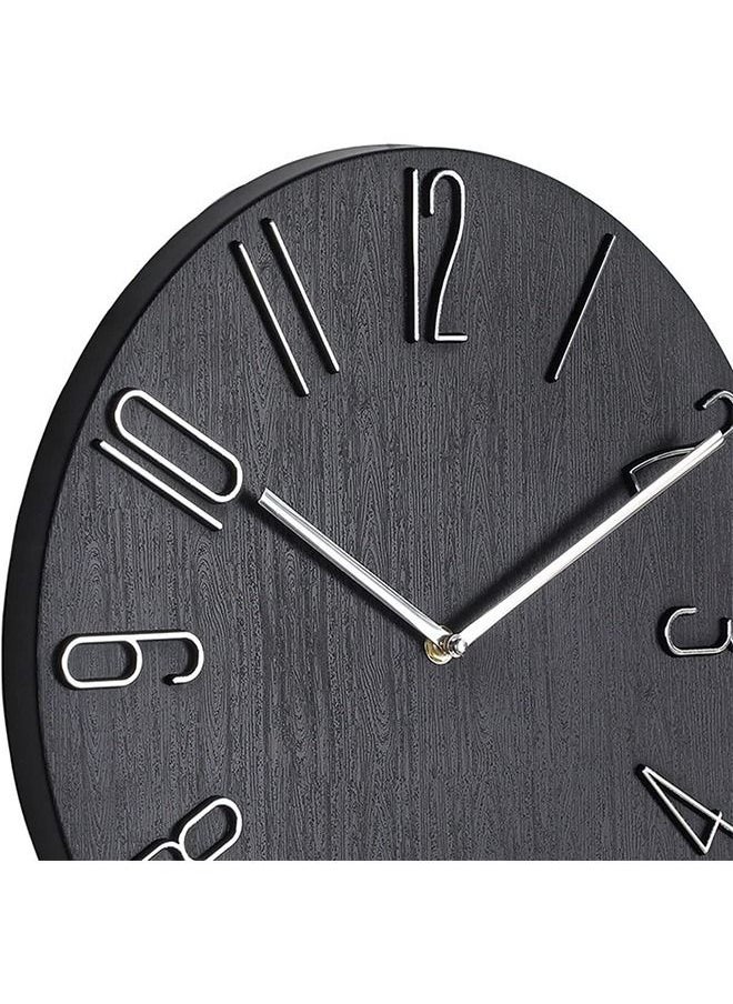 Arabest - Wall Clock modern minimalist decor. Ultra silent non-ticking accurate movement. Wood imitation. Non digital wall clocks for living room bedroom kitchen or office. 30 cm (Black) - Image 1