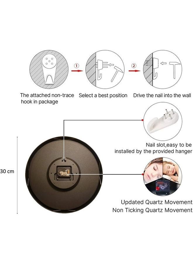 Arabest - Wall Clock modern minimalist decor. Ultra silent non-ticking accurate movement. Wood imitation. Non digital wall clocks for living room bedroom kitchen or office. 30 cm (Black) - Image 1