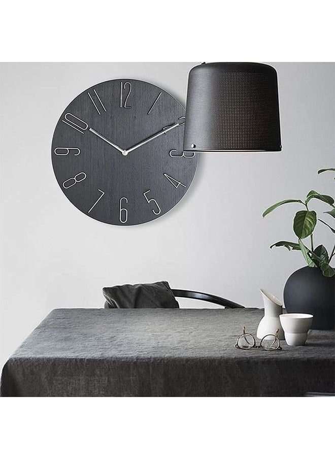 Arabest - Wall Clock modern minimalist decor. Ultra silent non-ticking accurate movement. Wood imitation. Non digital wall clocks for living room bedroom kitchen or office. 30 cm (Black) - Image 1