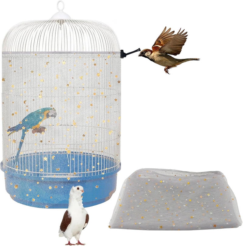 LYMOI Bird Cage Cover, Birdcage Nylon Mesh Net Cover, Bird Cage Seed Catcher, Universal Birdcage Cover, Birdcage Nylon Mesh Net Cover Skirt Guard for Parakeet Macaw African Round Square Cage. (Gray) - Image 1