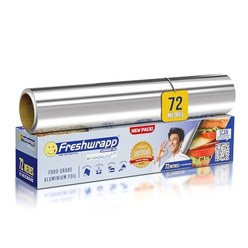 Hindalco Aluminium Foil Paper/foil paper for Kitchen/Eco-Friendly Freshwrapp Aluminium Foil Food wrap/Bacteria Resistant/Disposable/Food Parcel 72 Meter_Silver-Combo Pack of 1 - Image 1