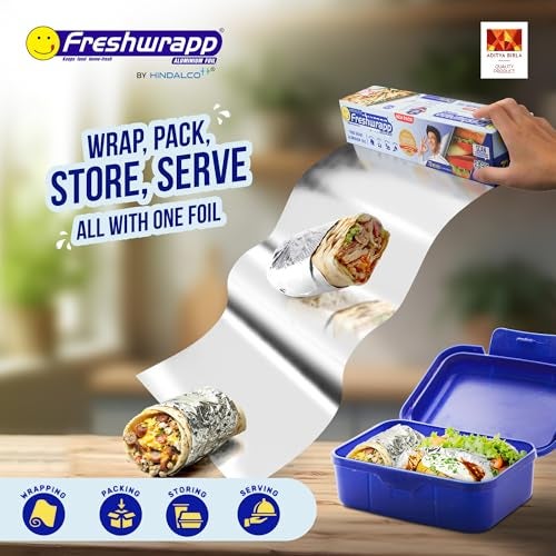 Hindalco Aluminium Foil Paper/foil paper for Kitchen/Eco-Friendly Freshwrapp Aluminium Foil Food wrap/Bacteria Resistant/Disposable/Food Parcel 72 Meter_Silver-Combo Pack of 1 - Image 4