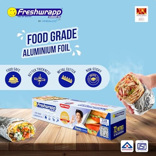 Hindalco Aluminium Foil Paper/foil paper for Kitchen/Eco-Friendly Freshwrapp Aluminium Foil Food wrap/Bacteria Resistant/Disposable/Food Parcel 72 Meter_Silver-Combo Pack of 1 - Image 3
