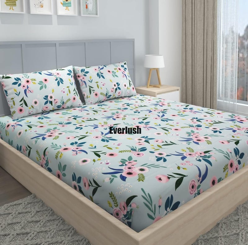 EVERLUSH Best Fitted with Elastic Bedsheet Platinum Printed Bedsheets Double King Size Bedsheets with 2 Pillow Covers Glace Cotton bedsheet | 78 x 72 (Mix Leaf) - Image 3
