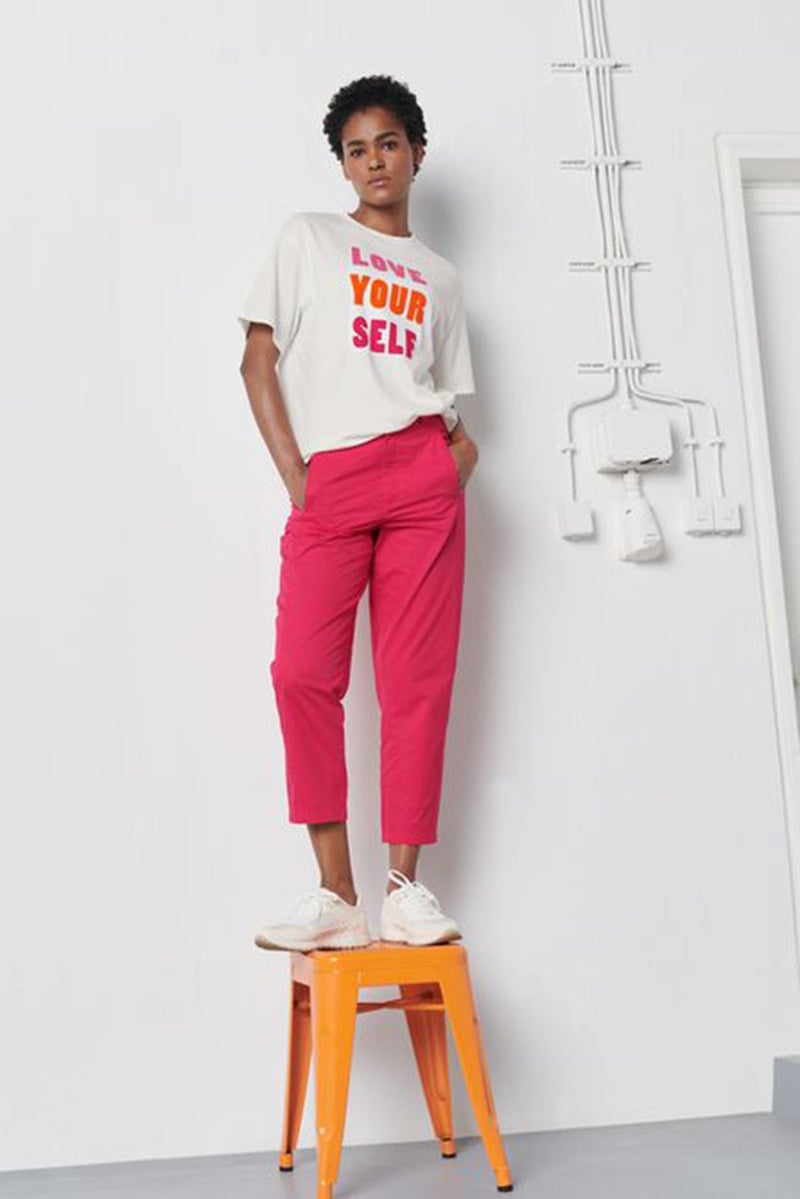 Tchibo Women Crew Neck Short Sleeve Graphic Top, White - Image 1