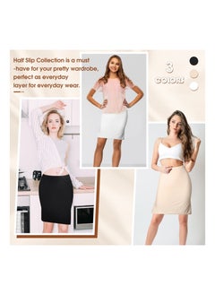 SYOSI 3 Pieces Women's Anti Static Nylon Half Slip Women's Silky Touch Anti Cling Above Knee Half Slip Dress for Under Dresses, Waistline Approx 65 Cm, 25.56 In, Hip Circumference is Approx 90 Cm, 35.43 In  - Image 2