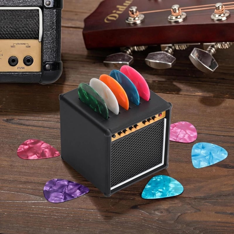JYCSTE Guitar Picks Holder Box, Amp Speaker Pick Holder with 5 Celluloid Guitar Picks, Guitar Pick Storage Box Set for Guitar, Bass, Ukulele Players - Image 3
