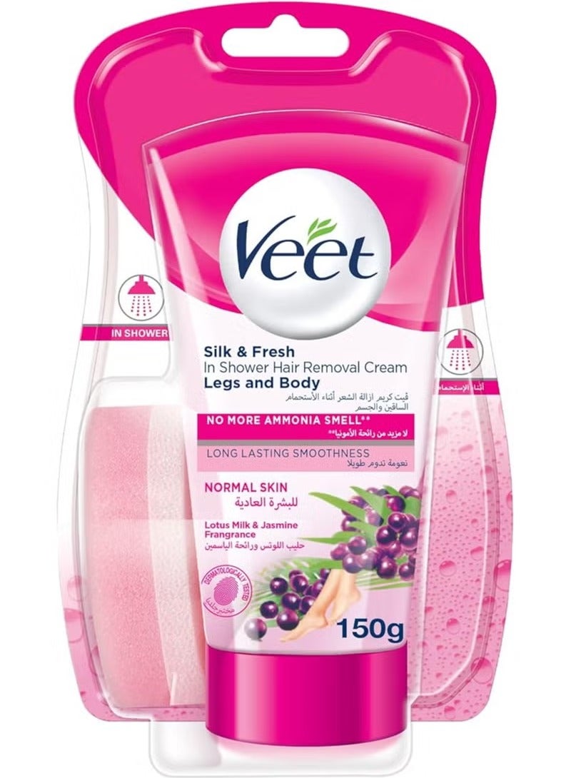 Veet Veet Silk & Fresh In Shower Hair Removal Cream, Body & Legs for Normal Skin, with Moisturizing Lotus 