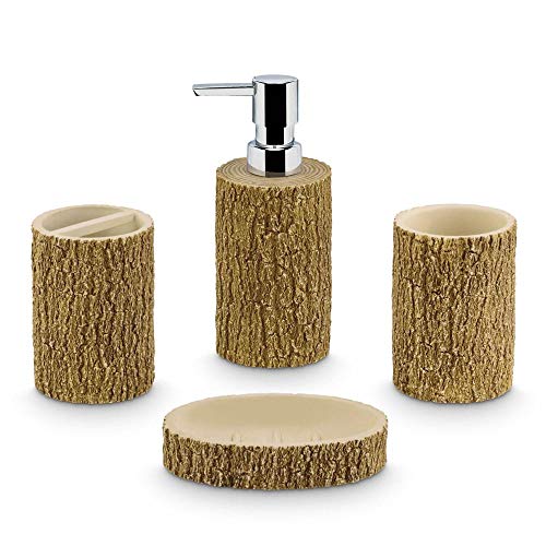 Freelance Soho Polyresin Bathroom Accessories Set of 4 - Liquid Handwash Soap Dispenser, Brush/Toothbrush Holder, Tumbler, Dish - Plastic Bathroom Set for Wash Basin - Stronger Than Ceramic - Image 1