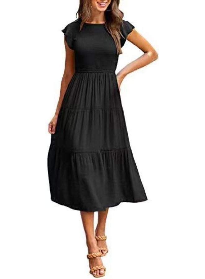 Europe And The United States Women's Clothing Explosive Flying Sleeve Pleated Layered Short Sleeve Large Pendulum Dress