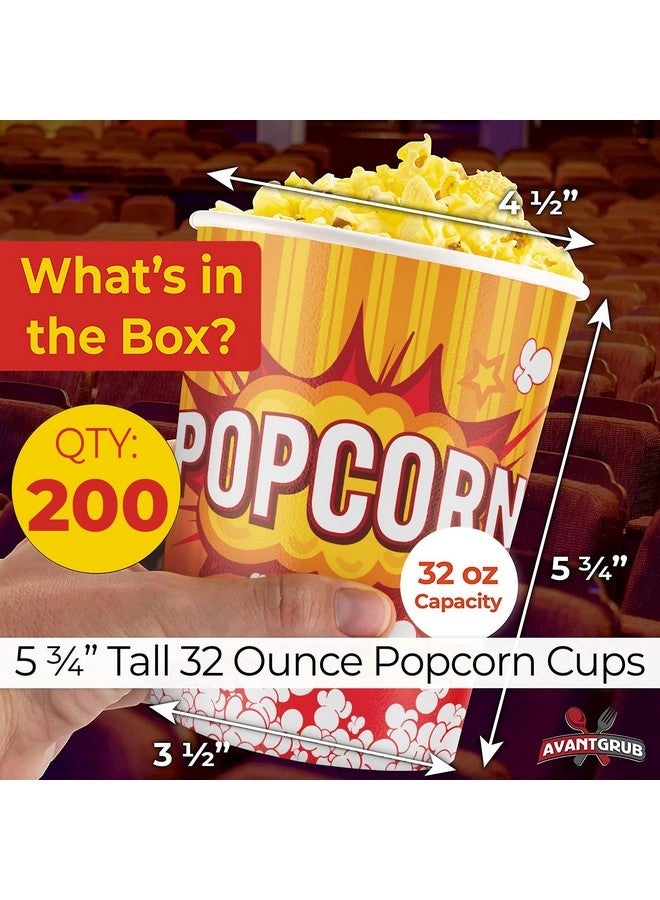 Avant Grub Leakproof Super Durable 32oz Popcorn Cups 200 Pk. Grease-Proof Disposable Pop Corn Tubs With Cool Design Are the Ultimate Movie Theater Accessory. Large Containers Great for Any Party or Event.  - Image 3