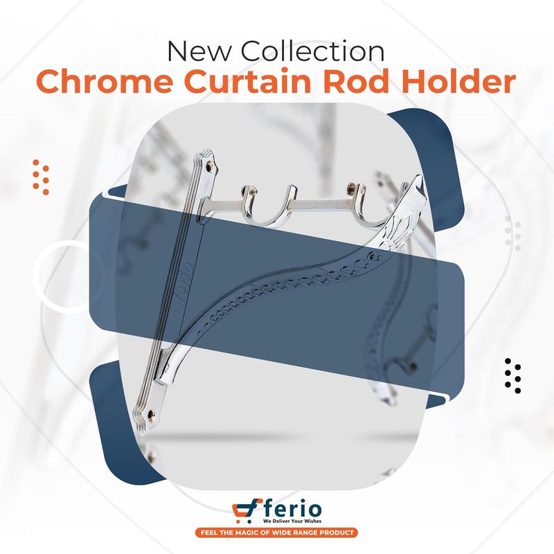 Ferio Double Curtain Rod Support Jaguar Heavy Curtain Supports for Door and Window Curtain Brackets SetHolder for 1 Inch Rod 1 Set Pack of 2 Pcs Chrome - Image 4