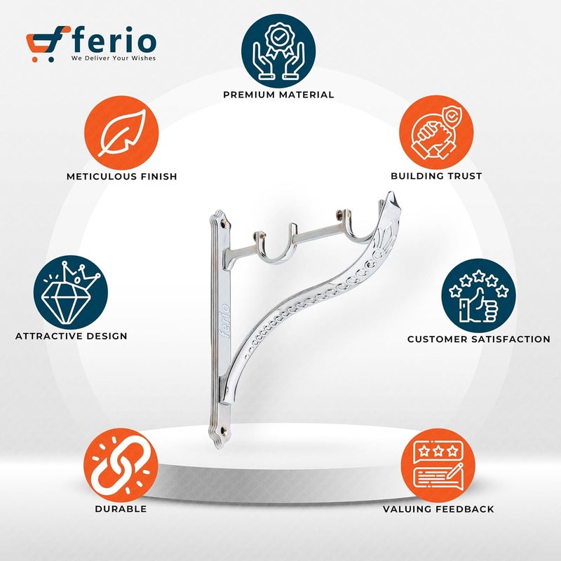 Ferio Double Curtain Rod Support Jaguar Heavy Curtain Supports for Door and Window Curtain Brackets SetHolder for 1 Inch Rod 1 Set Pack of 2 Pcs Chrome - Image 5