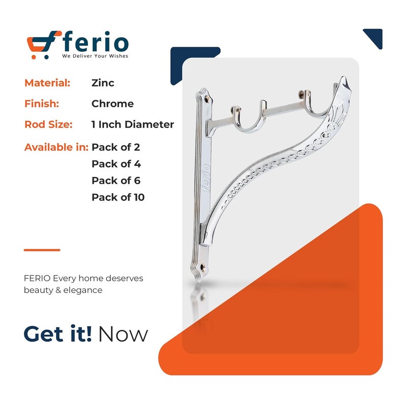 Ferio Double Curtain Rod Support Jaguar Heavy Curtain Supports for Door and Window Curtain Brackets SetHolder for 1 Inch Rod 1 Set Pack of 2 Pcs Chrome - Image 3