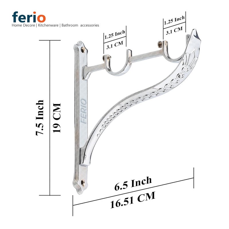 Ferio Double Curtain Rod Support Jaguar Heavy Curtain Supports for Door and Window Curtain Brackets SetHolder for 1 Inch Rod 1 Set Pack of 2 Pcs Chrome - Image 2