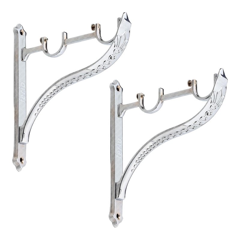 Ferio Double Curtain Rod Support Jaguar Heavy Curtain Supports for Door and Window Curtain Brackets SetHolder for 1 Inch Rod 1 Set Pack of 2 Pcs Chrome - Image 1