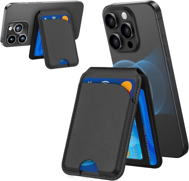 MOFT حافظة جاي 2 في 1 مع قاعدة مغناطيسية، حامل بطاقات مغناطيسي مطور مع قاعدة قابلة للتعديل وحماية من RFID، حافظة جلد نباتي لثلاث بطاقات - أسود - Image 2