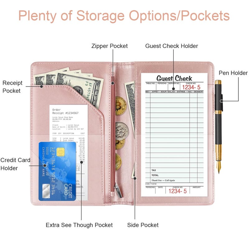 WAVEYU Server Book for Waitress Book with Zipper Pocket, Cute Server Books for Waiter Leather, Money Organizer Wallet, Cash Check Bill Receipt Holder Presenter, 8x5 inch, Colorful Marble - Image 2
