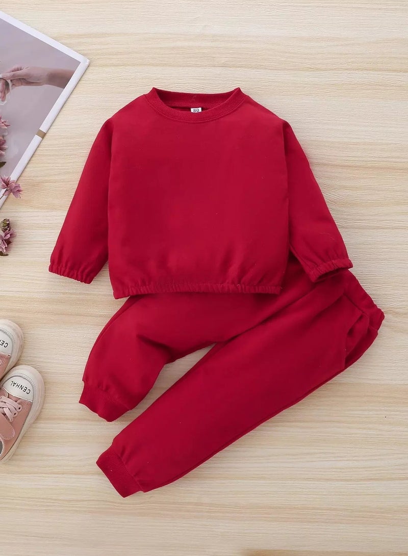 Baby Unisex Solid Batwing Sleeve Sweatshirt With Joggers - Image 1