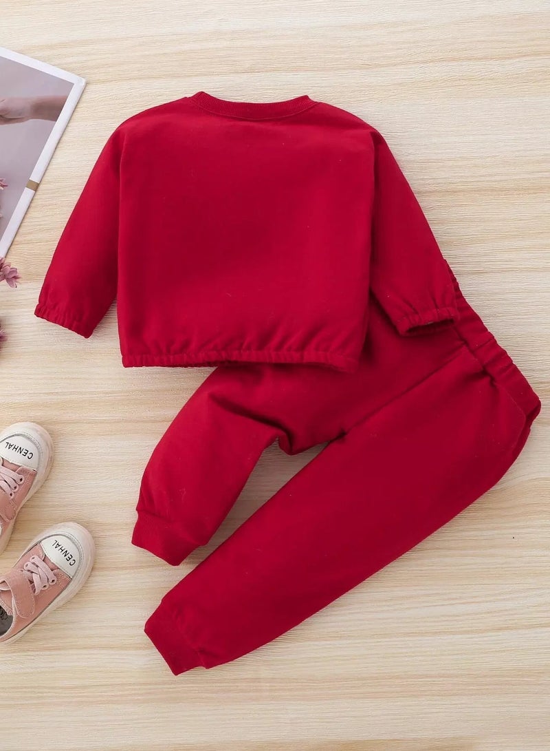 Baby Unisex Solid Batwing Sleeve Sweatshirt With Joggers - Image 2