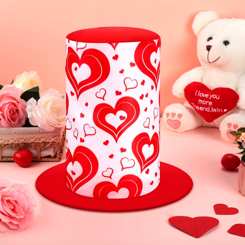 ShinyMatch 2 Pcs 2 Pcs Valentine's Day Top Hat for Man Woman Red Hearts Stovepipe Party Costume Accessories(Valentine's Day) - Image 3