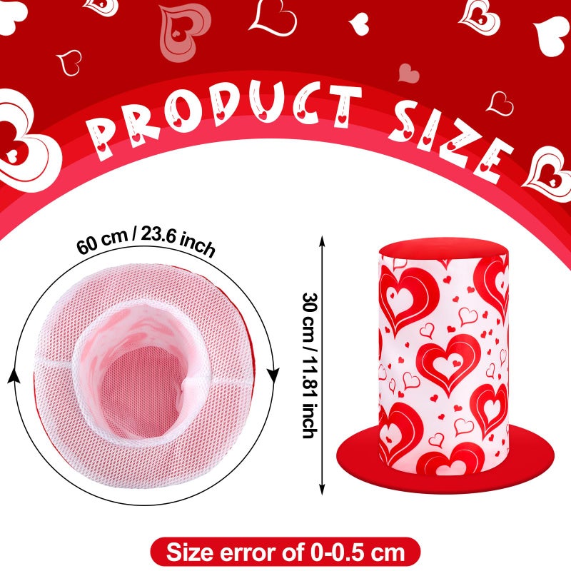 ShinyMatch 2 Pcs 2 Pcs Valentine's Day Top Hat for Man Woman Red Hearts Stovepipe Party Costume Accessories(Valentine's Day) - Image 2