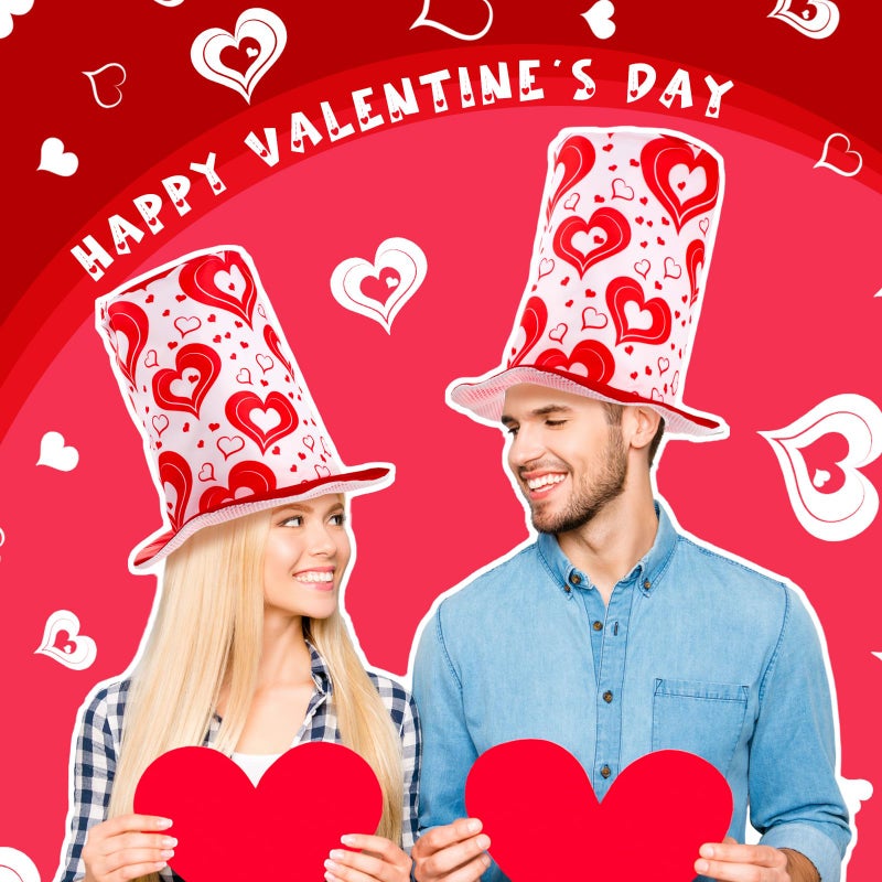 ShinyMatch 2 Pcs 2 Pcs Valentine's Day Top Hat for Man Woman Red Hearts Stovepipe Party Costume Accessories(Valentine's Day) - Image 4