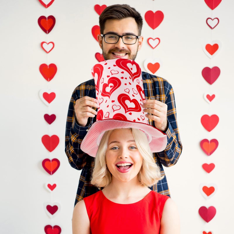 ShinyMatch 2 Pcs 2 Pcs Valentine's Day Top Hat for Man Woman Red Hearts Stovepipe Party Costume Accessories(Valentine's Day) - Image 5