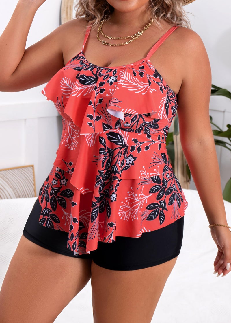 B2prity Women Plus Size Tankini Swimsuits Tummy Control Two Piece Bathing Suit Ruffled Flounce Swimwear with Shorts - Image 2