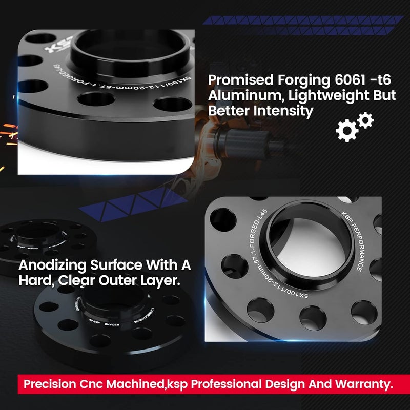 KSP PERFORMANCE KSP 5X112mm Wheel Spacers,12mm 66.56mm Hubcentric Bore Forged Tuning Spacer for Most Vehicle, Newer A4 S4 A5 S5 A6 S6 A7 S7 A8 Quattro, 2019+ (G-Chassis),2pcs - Image 5